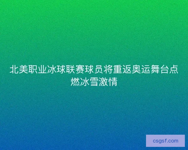 北美职业冰球联赛球员将重返奥运舞台点燃冰雪激情